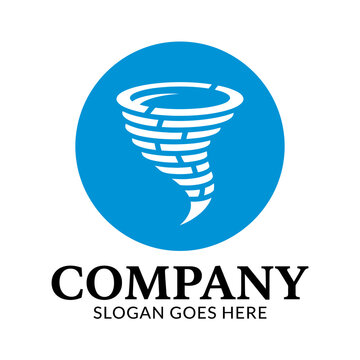 Blue circular tornado cyclone logo design.