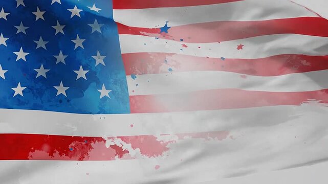 A waving national flag rendered with artistic watercolor paint textures and vibrant color splashes