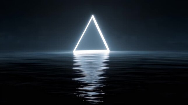 Illuminated Triangle Reflection on Water Surface at Night