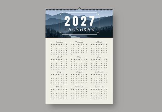 2027 Yearly Wall Calendar Template Layout