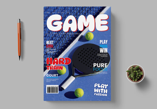 Modern Sports Magazine Cover Template With Tennis Balls Blue Editorial Layout