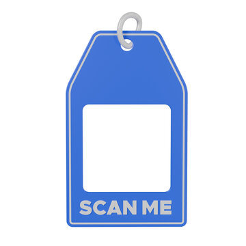 Blue 3D Price Tag Mockup with Blank QR Code Frame and Scan Me Text for Digital Retail Promotion