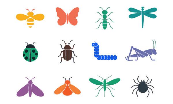 Pollinator And Garden Bug Icon Set.
