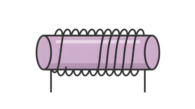 Electrical inductor component featuring a purple core with wire coils isolated on transparent background