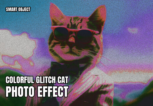 Colorful Glitch Cat Photo Effect Template