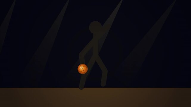 Basketball player dribbling silhouette arena animated loop alpha