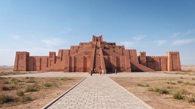Majestic ancient ziggurat monument standing in the desert under a clear blue sky during the day