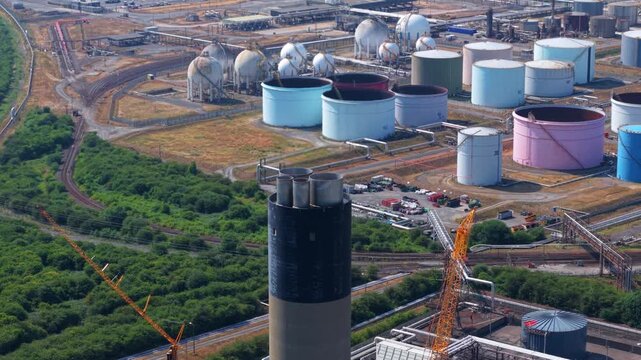 Aerial View of Gas Terminal Storage Silos for LPG LNG and Energy Supply in Immingham