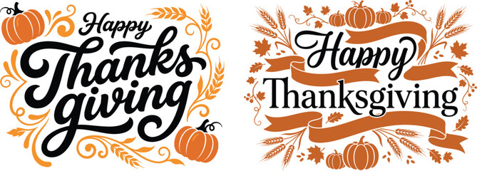 Festive thanksgiving greeting card with autumn leaves and pumpkins banner celebration © ARdesignAi