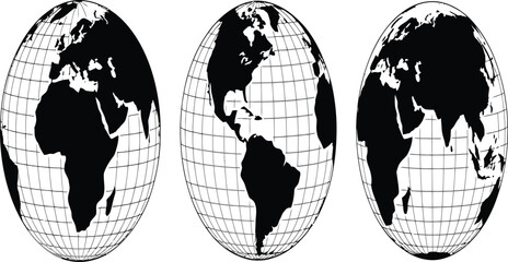 World Globe Silhouette Set with Grid Lines, Earth Map Vector © MdSahin