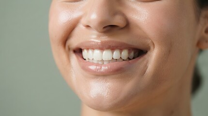 Fototapeta premium Close-up of a smiling woman's face with perfect teeth