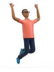 Jumping for joy, celebrating success, energetic leap