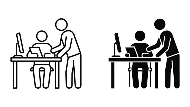 Business colleagues collaborating at computer desk office icon with colleagues