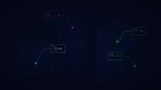 Digital HUD Interface With Animated Data Callouts And Geometric Shapes