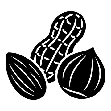 Mixed Nuts with Peanut, Almond and Hazelnut, Black Vector Icon for Healthy Snack and Nutrition