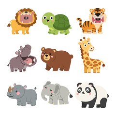 Fototapeta premium Friendly Jungle Safari Animal Character Set