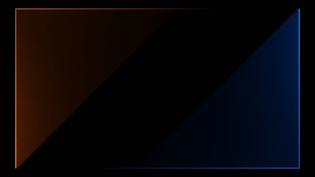 Orange blue neon frame volumetric light chase loop, cyberpunk glowing border black background