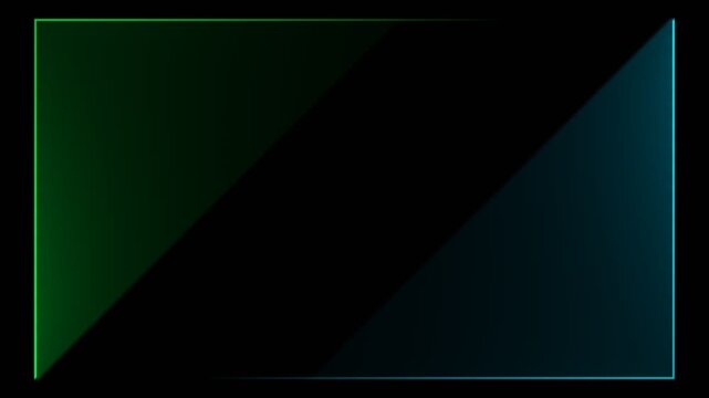 Green cyan neon glowing rectangle frame animation, futuristic tech digital light border loop