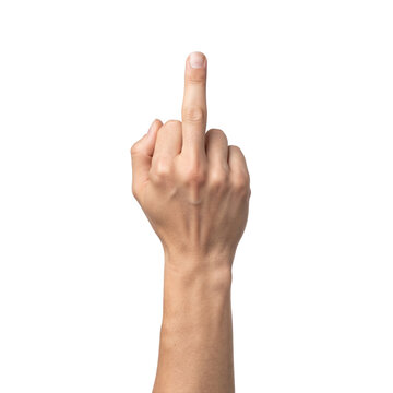 Male hand showing middle finger offensive gesture