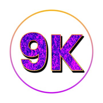 Bold purple 9k number and letter icon set
