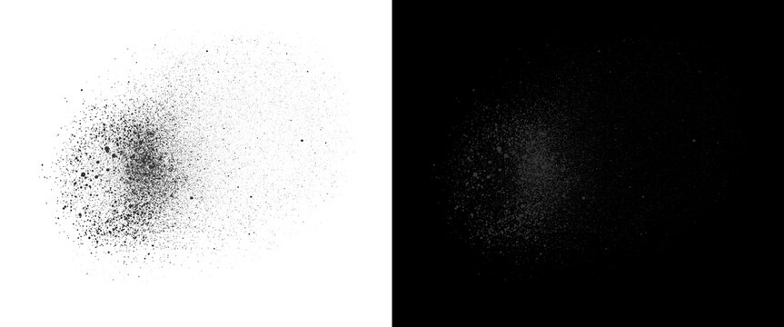 Grungy spray paint texture on white and black background, urban graffiti splatter effect, grainy aerosol mist overlay for graphic design