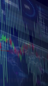 Vertical video: Live feed starting screen bars sliding price falling gauge updating showing decline