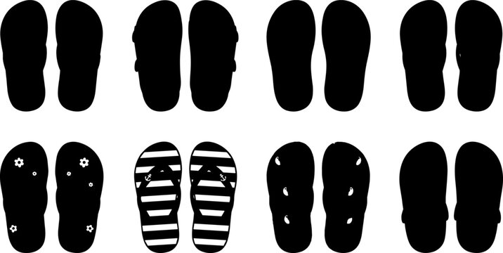 Cartoon sandal and flip‑flop set with silhouette and patterned designs