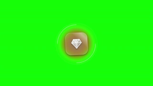 Animated 3D diamond icon popping up on a green screen background