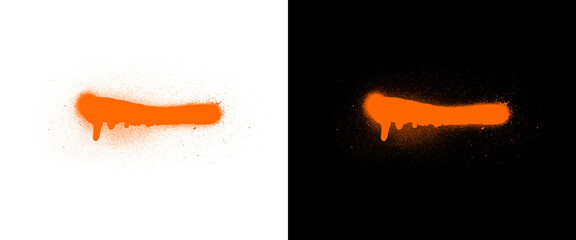Orange spray paint drip on white and black background, neon graffiti brush stroke with paint splatters, vibrant street art texture for urban design © AMS Studio
