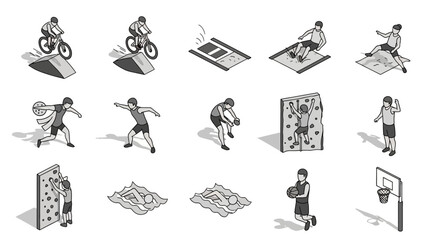 Obraz premium Isometric sport pictograms collection: extreme sports, team sports, and individual activities