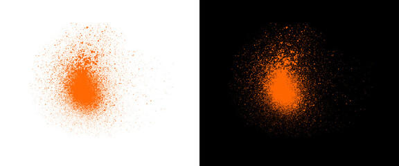 Orange spray paint texture on white and black backgrounds, neon aerosol splatter effect, vibrant street art graffiti mist for graphic design © AMS Studio