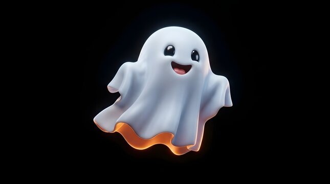 Cute 3D cartoon ghost character on black background