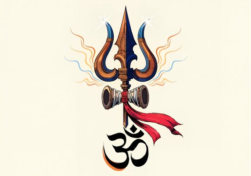Sacred Trishula with Om Symbol and Divine Aura &ndash; Hindu, Spirituality, Religion, Worship, Sacred, Tradition, India, Devotion, Power, Energy
