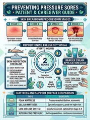 Naklejka premium Pressure sore prevention infographic for caregivers and patients