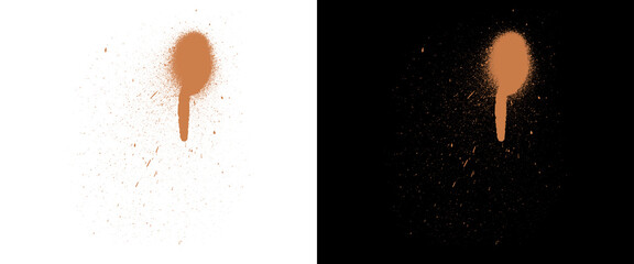 Orange spray paint drip on white and black background, urban graffiti splatter texture, aerosol paint drop with mist and splatters for street art design © AMS Studio