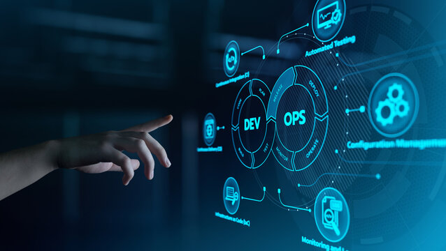 DevOps Dev Ops software development. Business Technology Automation Process Concept