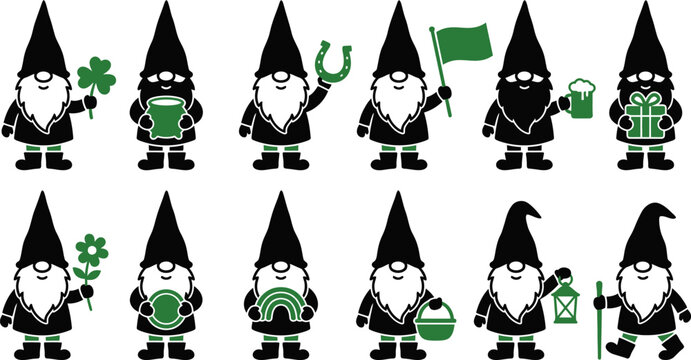 St patrick's day gnomes collection festive irish garden decorations illustrations
