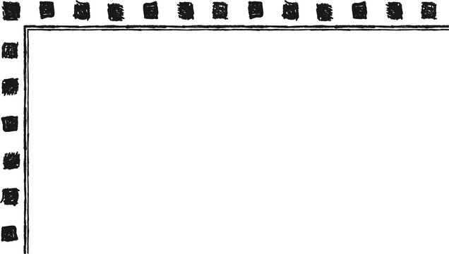 Hand drawn L-shaped frame with black squares. Rectangular frame made with black squares from hand-drawn sketches to give your vector designs a "handmade" touch.