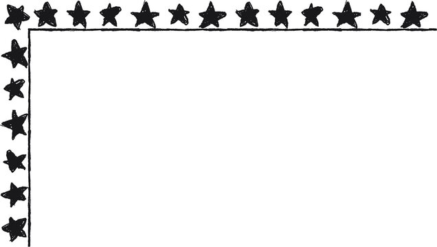 Hand drawn L-shaped frame with black stars. Rectangular frame made with black stars from hand-drawn sketches to give your vector designs a "handmade" touch.