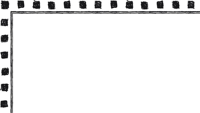 Hand drawn L-shaped frame with black squares. Rectangular frame made with black squares from hand-drawn sketches to give your vector designs a "handmade" touch.