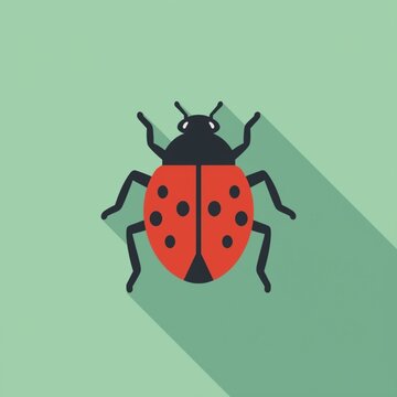 Flat design ladybug on green background with shadow