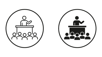 Fototapeta premium Professional conference speaker presenting to an audience icon set with audience