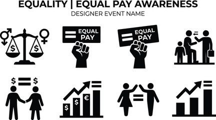 Fototapeta premium Equality And Equal Pay Icons Representing Gender Fairness On Transparent Background balance scales