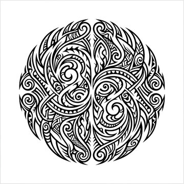 Intricate Circular Tribal Tattoo Art with Polynesian and Maori Inspired Symmetrical Patterns Vector
