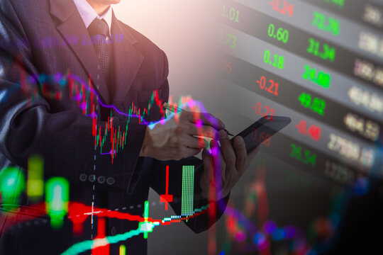 Stock market or forex trading graph and candlestick chart suitable for financial investment concept. Economy trends background for business idea and all art work design. Abstract finance background.
