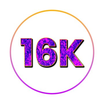 Stylish 16k resolution badge with vibrant purple and gold design