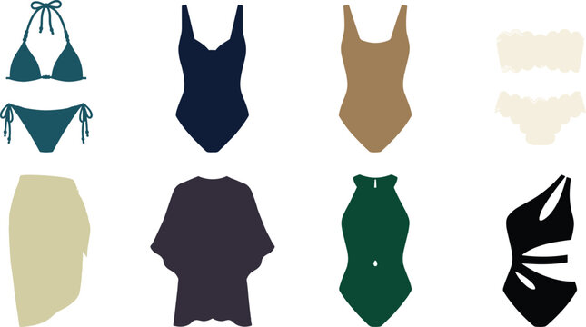 Elegant Women's Swimwear and Beachwear Vector Set for Summer Fashion