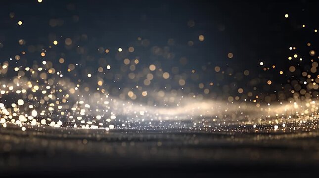 Golden Sparkles and Bokeh Lights on Dark Background