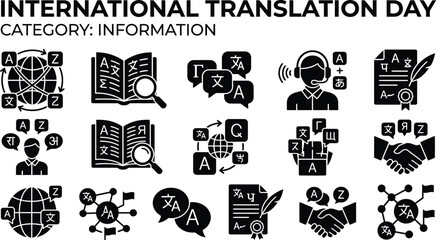 International Translation Day Icon Set On Transparent Background language linguistics global communication worldwide © MdJahangir