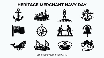 Obraz premium Maritime Icon Set Featuring Anchor Ship Lighthouse And Sextant On Transparent Background nautical